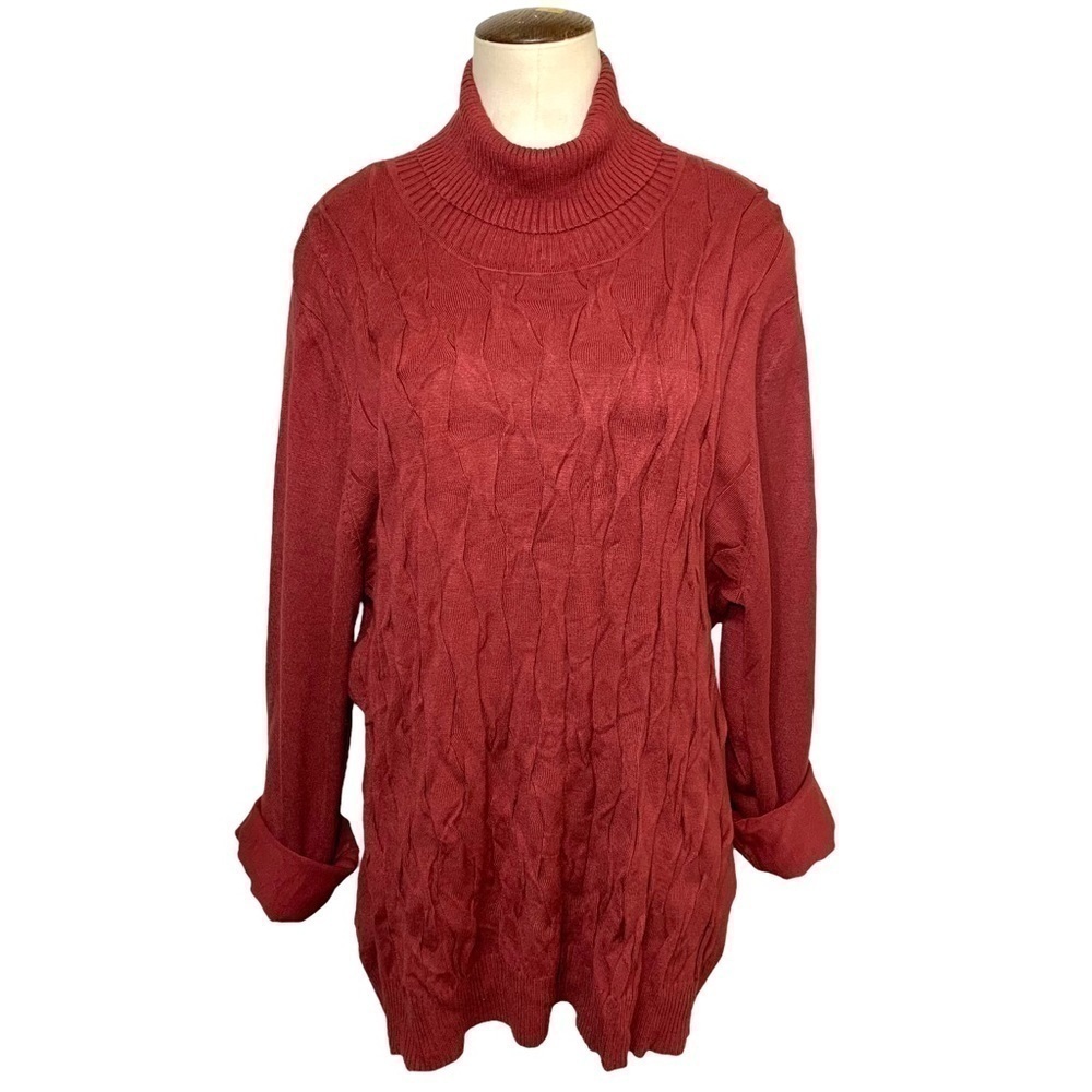 BY design Knit Sweater Turtle Neck Sz 1-2XL Rusty Brown Long Sleeve Cable Knit